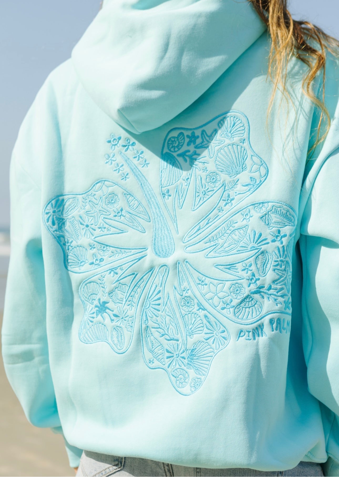 Azure Pink Palm Puff Hawaii Hibiscus Women Hoodie | P-59348209