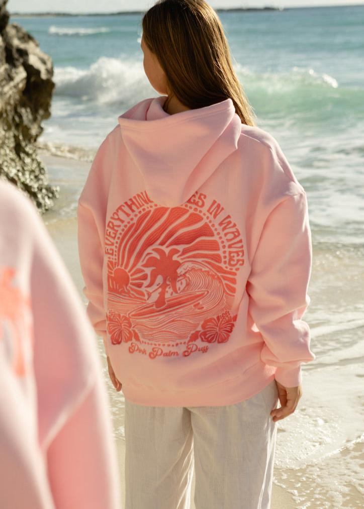 Pink Pink Palm Puff Everything Comes in Waves Women Hoodie | P-84936529