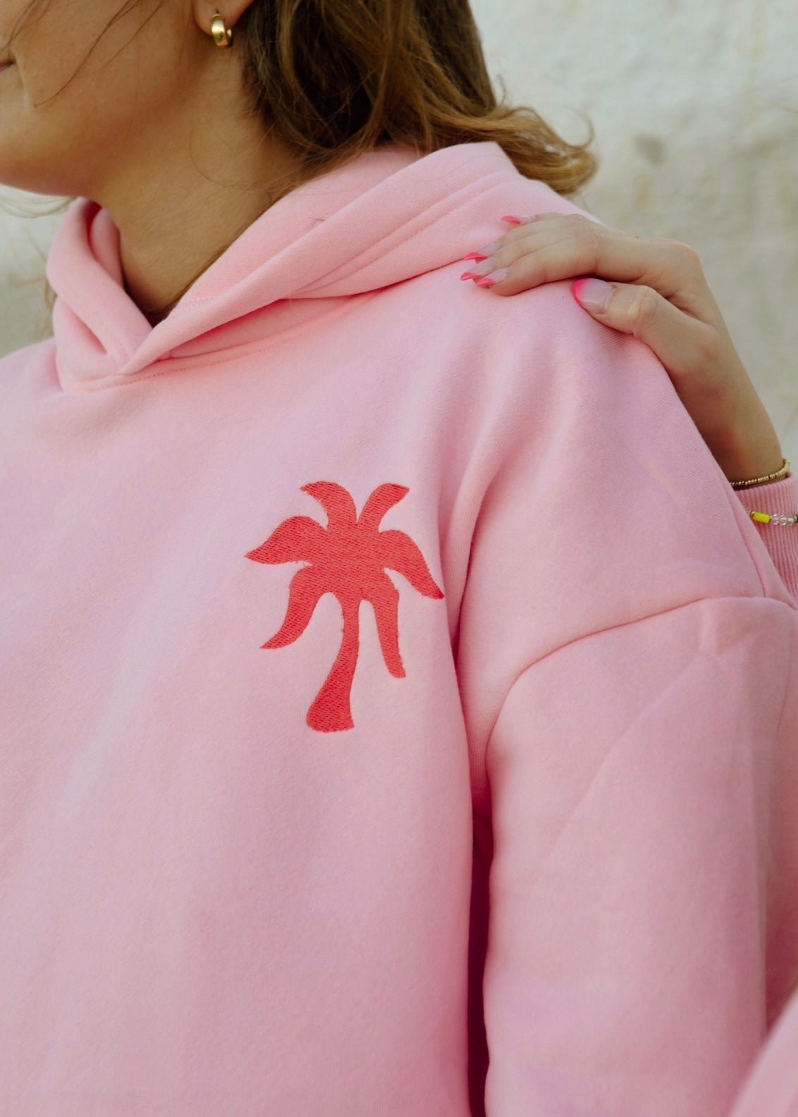 Pink Pink Palm Puff Everything Comes in Waves Women Hoodie | P-84936529