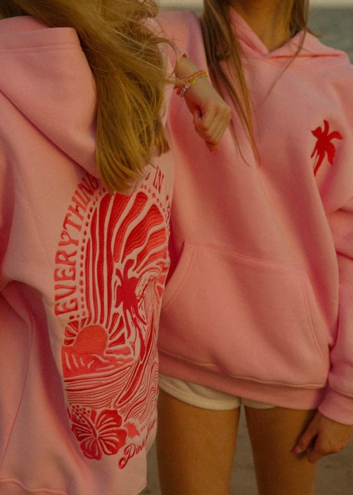 Pink Pink Palm Puff Everything Comes in Waves Women Hoodie | P-84936529