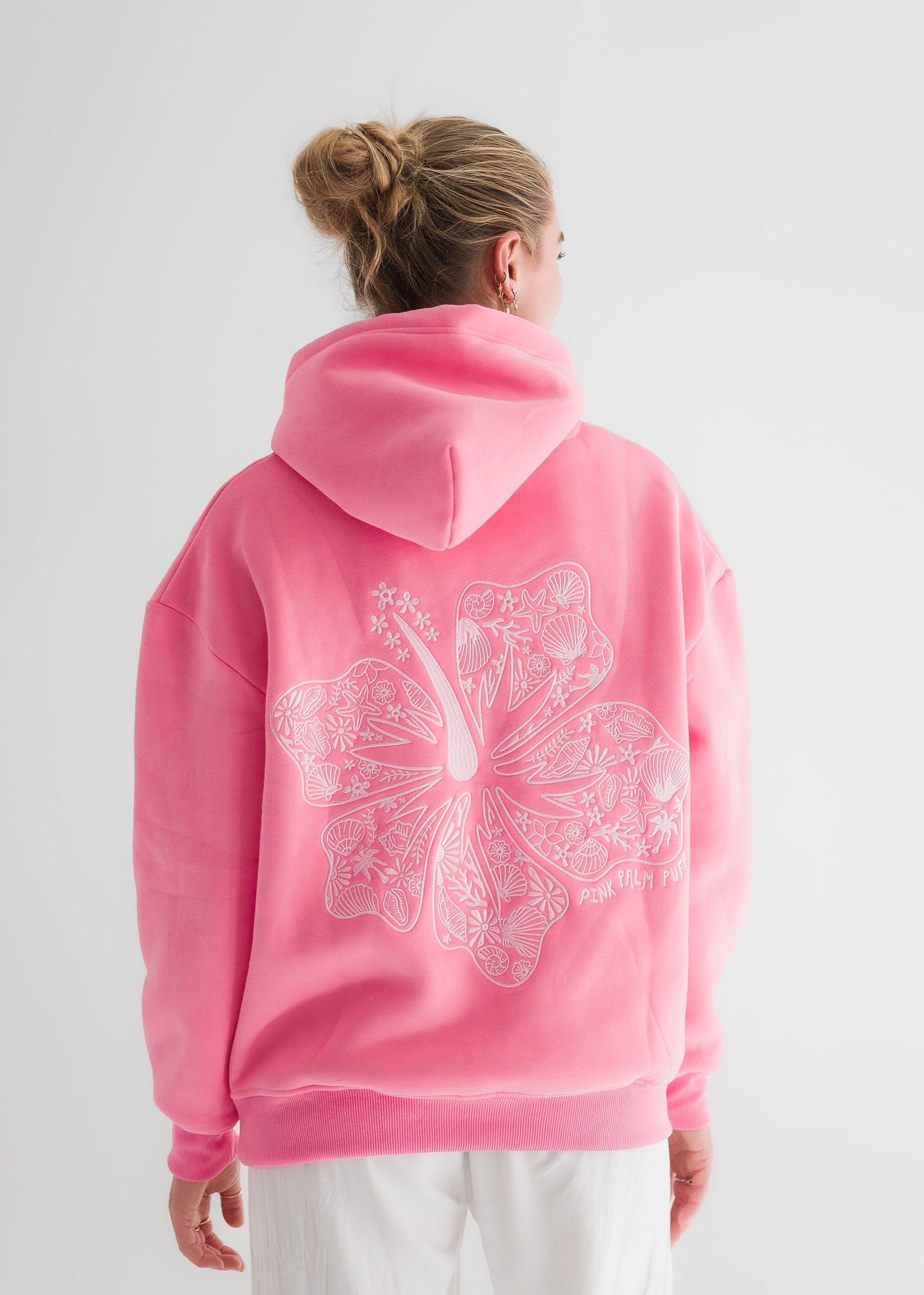 Pink Pink Palm Puff Hawaii Hibiscus Women Hoodie | P-32617099